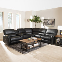 Baxton Studio RX033A-Black-SF Amaris Modern and Contemporary Black Bonded Leather 5-Piece Power Reclining Sectional Sofa with USB Ports